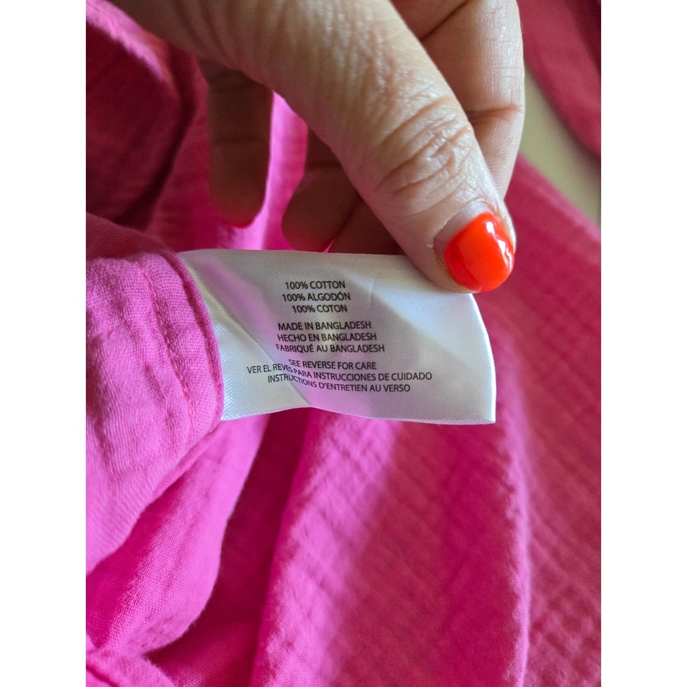 Gap Womens Hot Pink Cotton Double Gauze Button Down Top Large Oversized Crinkle - Picture 4 of 9